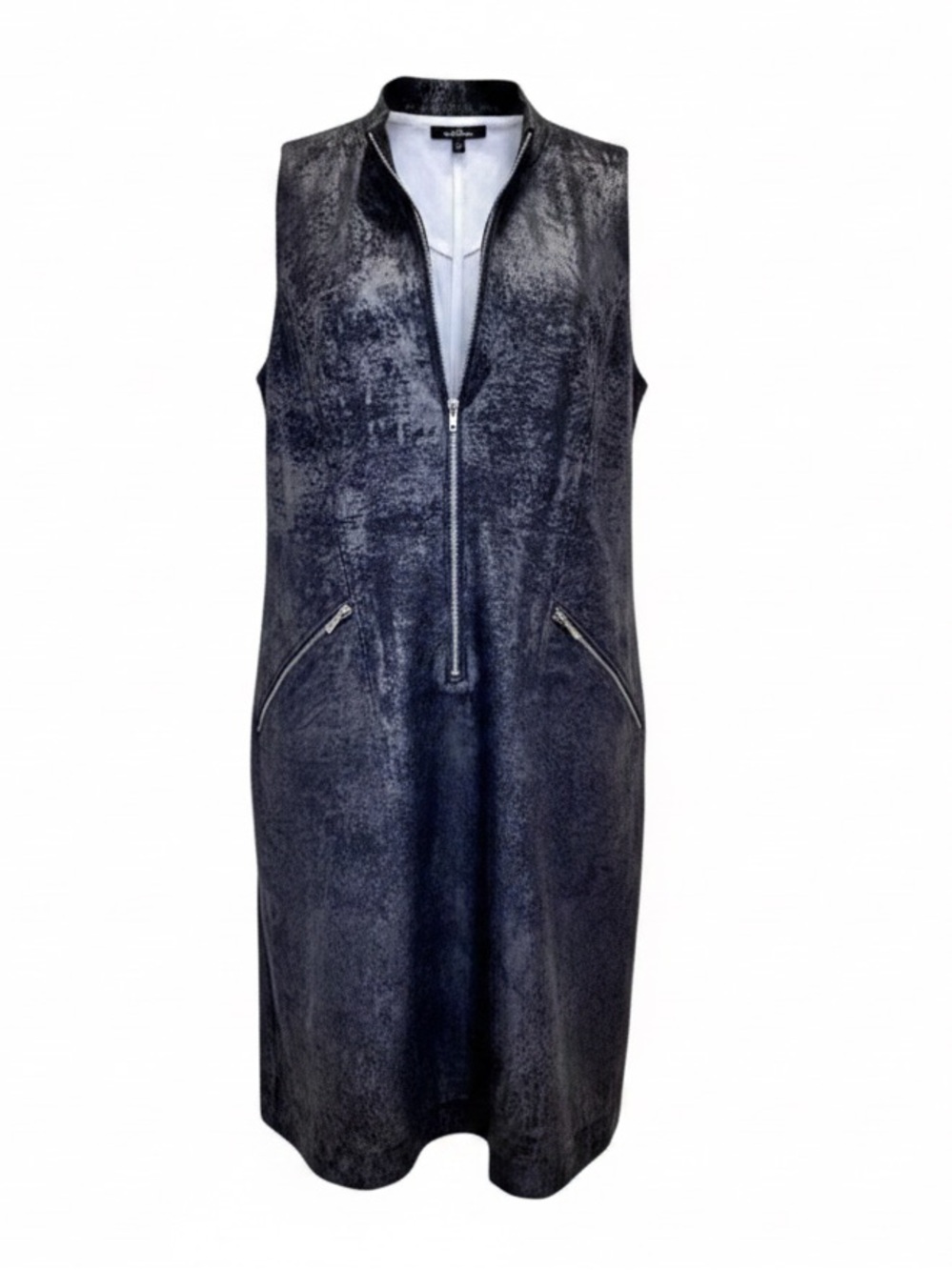 Lauren Vidal Black Textured Zip Front Sleeveless Dress |Minimalist | Luxe | S